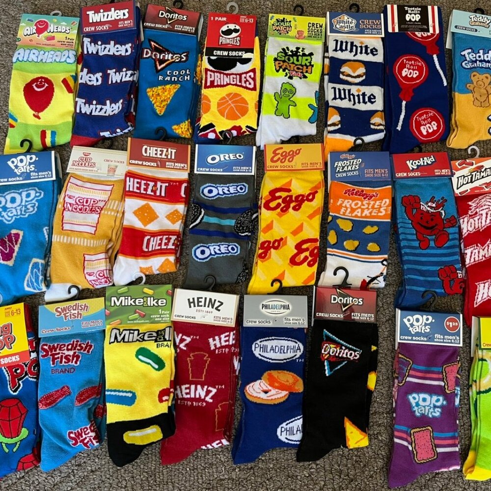 SOCKS Snacks Candy Soda Cookies Novelty Mens (AS MANY FOR $6.5 TOTAL SHIPPING)